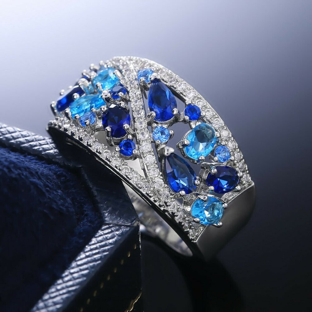 new womens blue aquamarine s925 ring - Picture 5 of 7